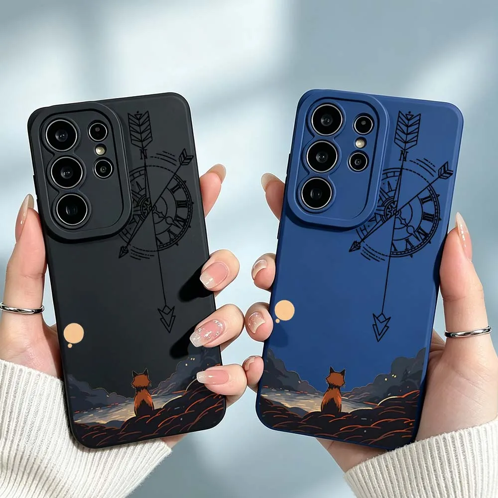 Cartoon Fox Compass Mountain For Samsung Galaxy S26 S25 S24 S23 S22 S21 A55 A54 A35 A15 Ultra FE Plus Phone Case Cover