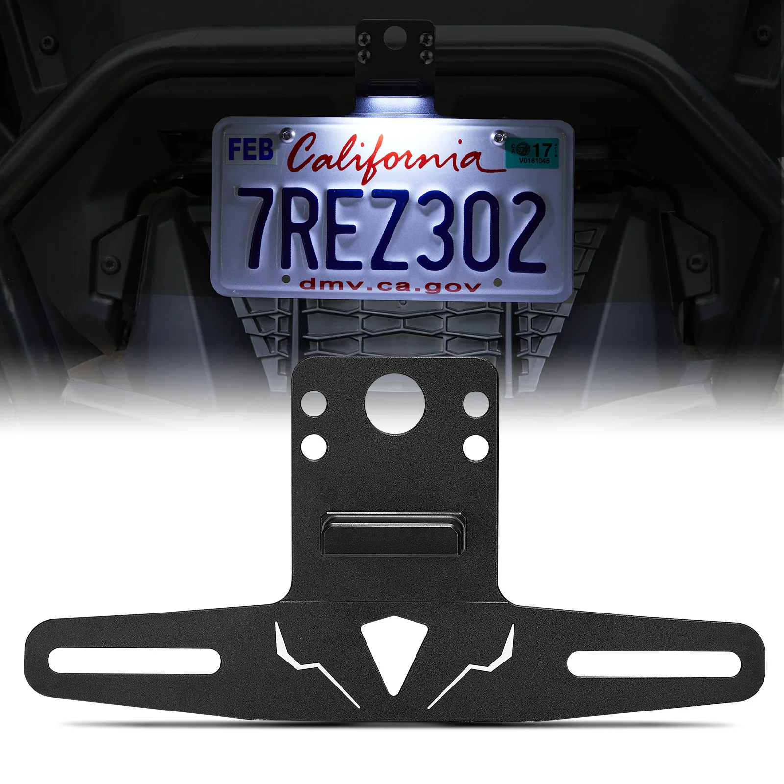 UTV License Plate Holder with Light Aluminum License Plate Frame Mount For Can-Am Maverick X3 Compatible with Polaris RZR Ranger