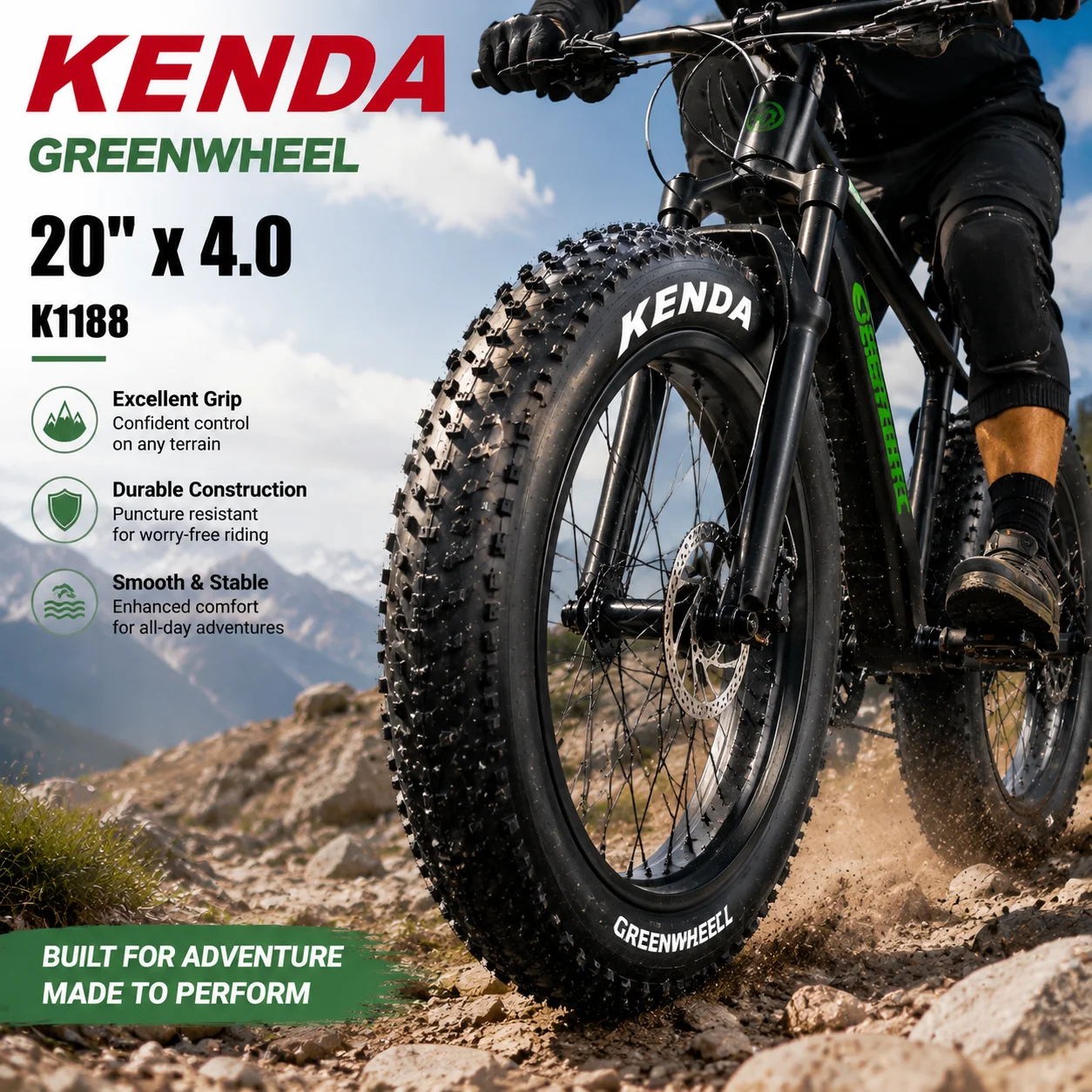 Kenda K1188 MTB Fahrrad-Außenreifen 20*4.0 Fahrradreifen 20x4.0 Drahtreifen SRC Schwarz Fatbike-Reifen 20x4.0 Außenreifen