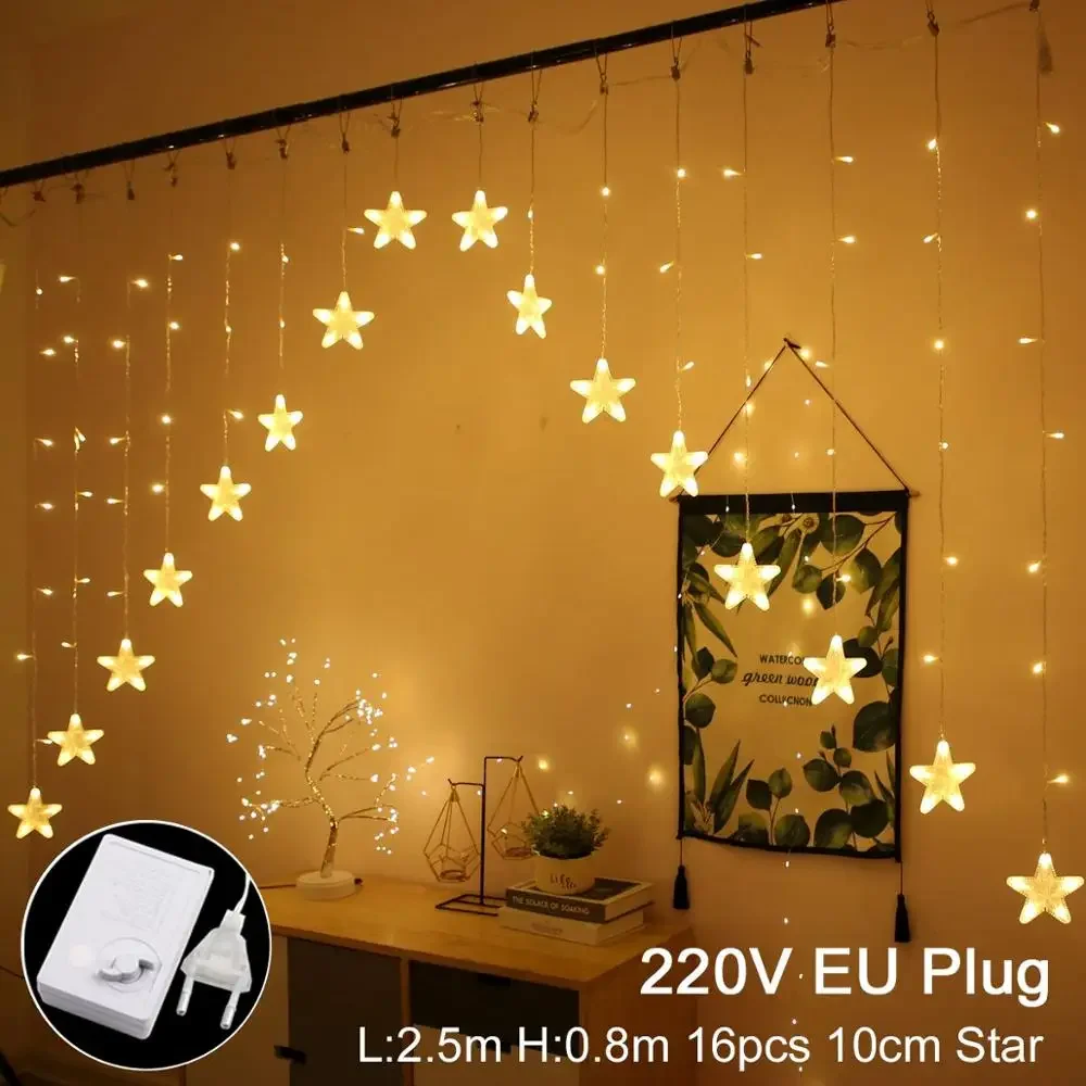 

Colorful Snowflake Door Curtain LED Fairy String Lights Garland Christmas Decoration Holiday Lighting Wedding Party Decorative