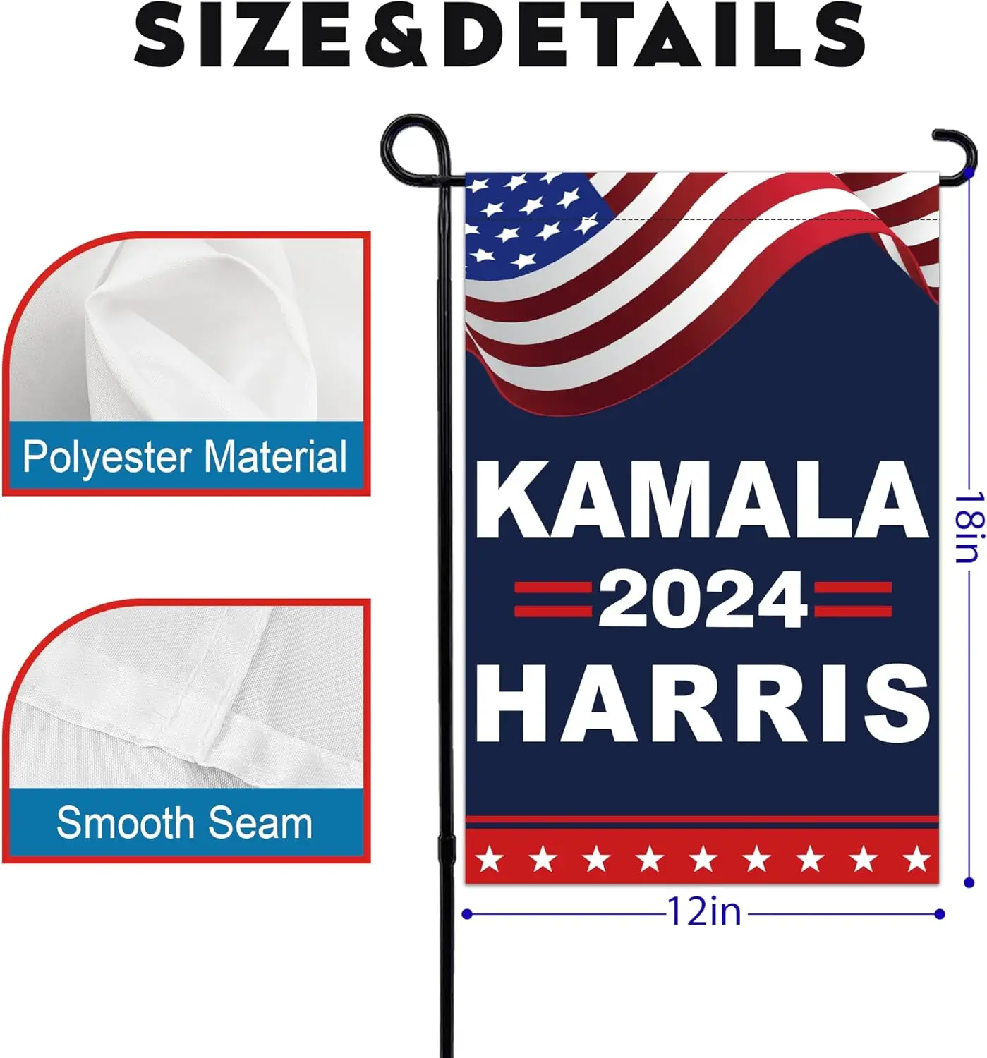 Kamala Harris 2024 Garden Flag 12x18 Inch Double Sided Harris for President Flags with Vivid Color for Yard Lawn Garden Decor, H