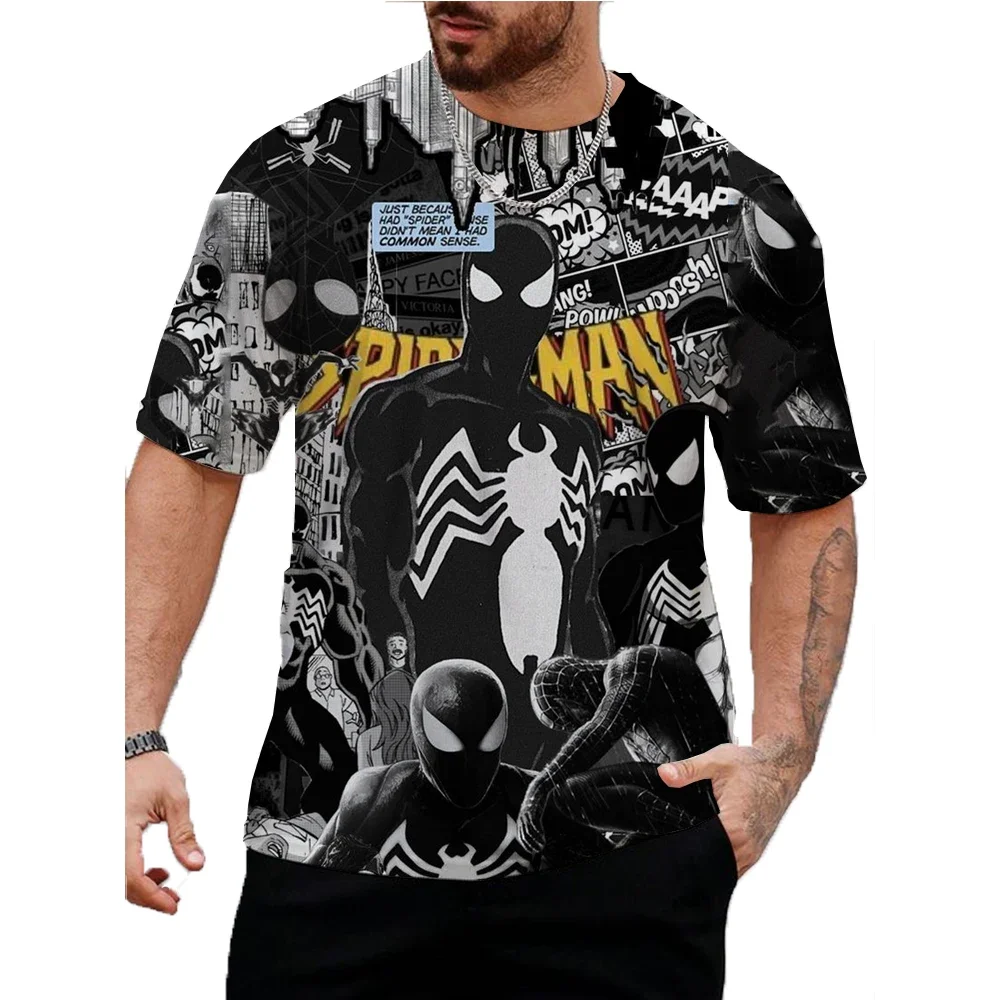 Disney Marvel Spider Man Print T Shirts For Men Crew Neck Loose Short Sleeve Tee Shirt Outdoor Oversized T-shirt Men Clothing