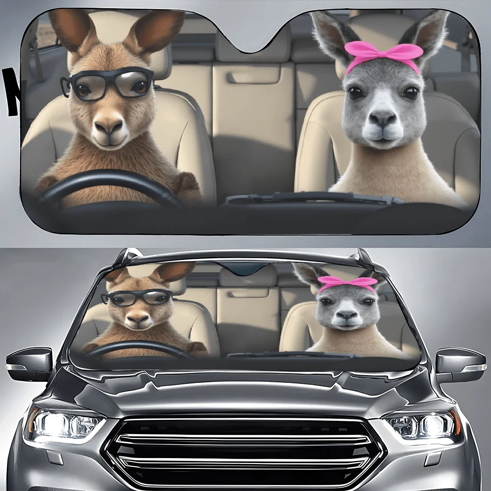 Couple Of Kangaroos Sitting In The Back Seat Of A Car Car Auto Sunshades Car Sunshade, Front Window Sun Cover For Car, Auto Suns
