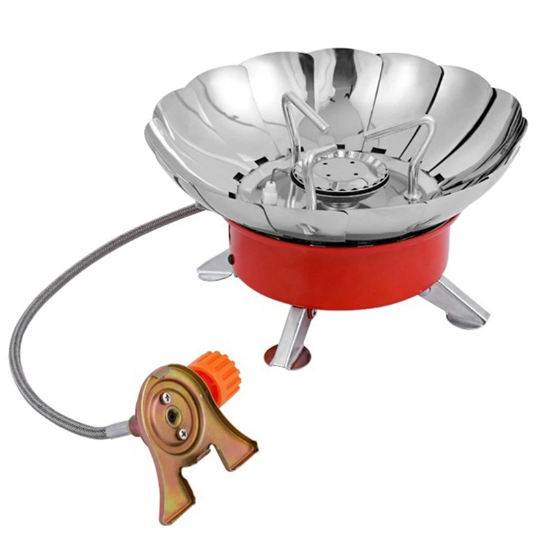 Windproof Piezo Ignition Lotus Gas Stove Outdoor Cooking Gas Burner Cookware With Adapter For Camping Hiking Picnic