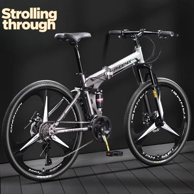 Phoenix Brand Folding Bicycle Adult Variable Speed Student Off-road Dual Shock Absorption 26 Inch Mountain Men's Women's Race
