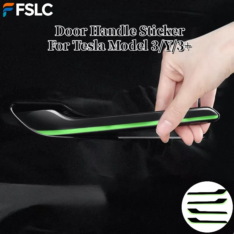 

For Tesla New Model 3 Y 3+ Highland 4Pcs Luminous Door Handle Sticker Night Glow Protective Cover Car Exterior Accessories
