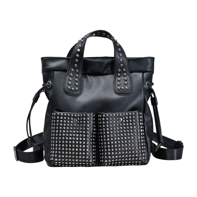 

Functional Rivet Backpack PU Leather Shoulder Bag for Shopping Travel Parties