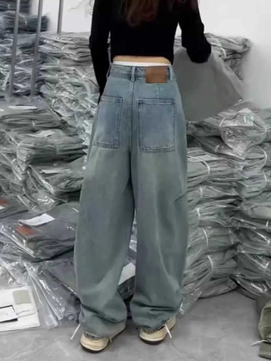 

plus Size Straight Leg Jeans Women Summer New Loose Wide Leg Long Pants for Pear Shaped plus Size Pearls Slimming Drapey