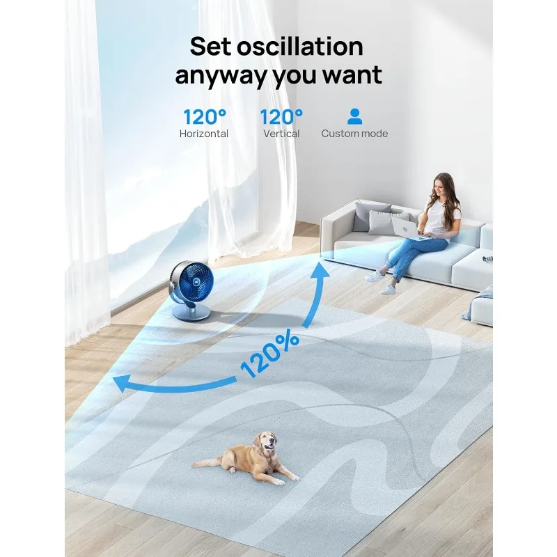 مراوح ذكية هادئة مقاس 16 بوصة 25 ديسيبل لغرفة النوم، ومروحة غرفة DC مع جهاز تحكم عن بعد، 120 ° +120 °   مروحة متأرجحة، 6 أوضاع، 9 سرعات، مؤقت 12 ساعة