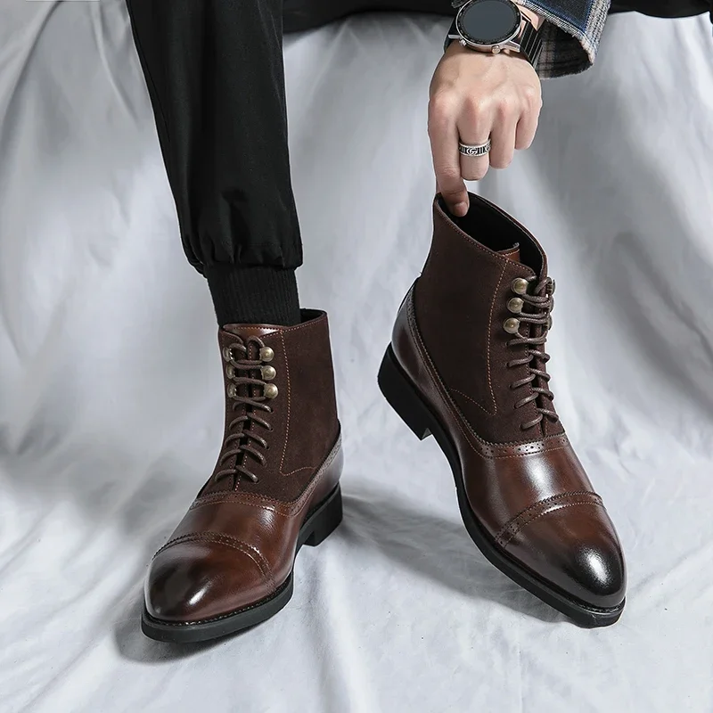 

Ankle Boots for Men Black Brown Business Round Toe Lace-up Mens Boots Size 38-46 Men Shoes