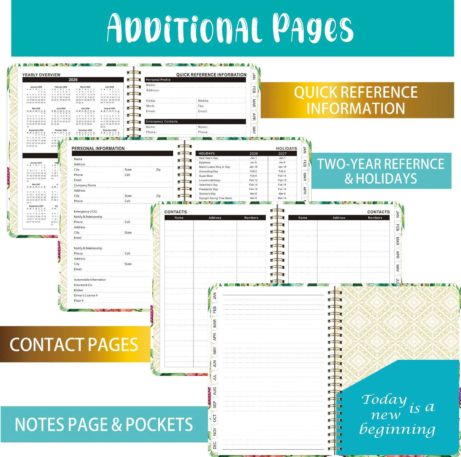 2026 A5 Spiral Notebook 365 Days Daily Planner Organizer with English Pages for Work Office Teaching Plan