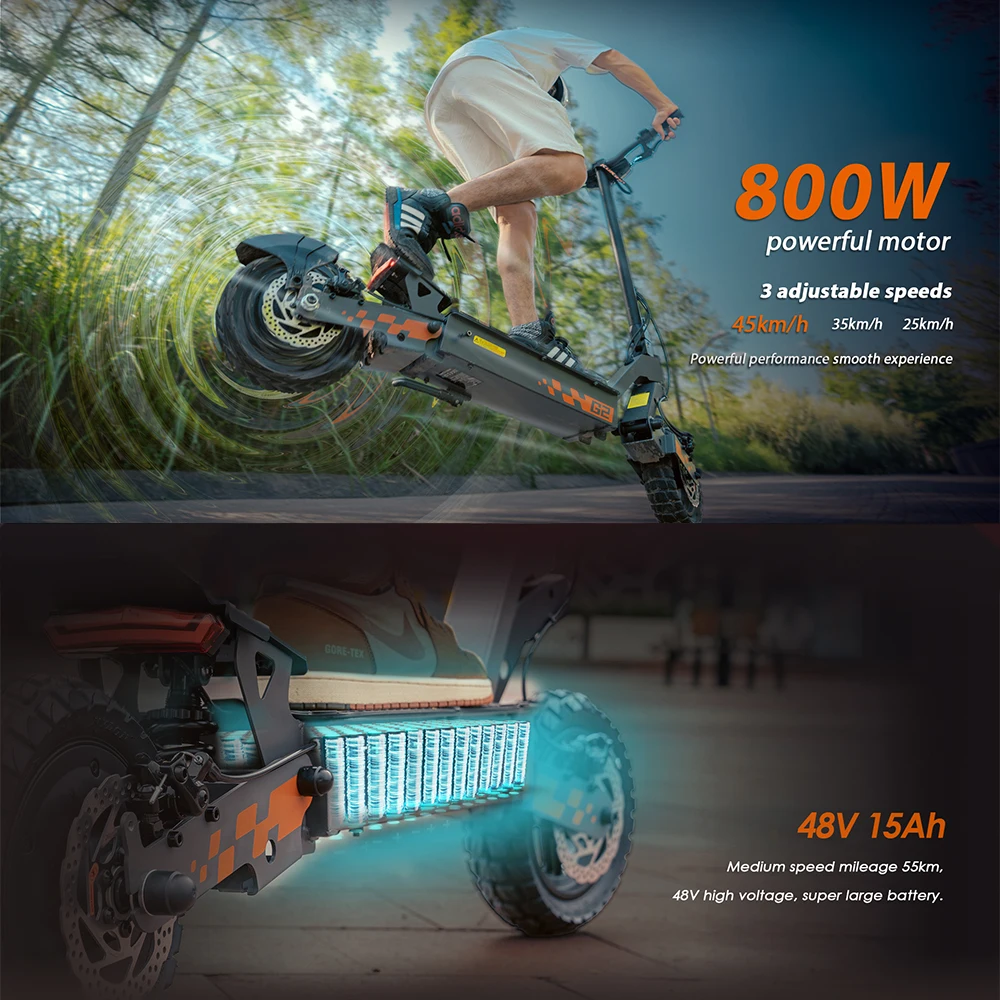 KuKirin G2 سكوتر كهربائي قابل للطي 1200 وات 80 كجم 48 فولت 15AH 45 كم/ساعة 55 كجم عمر بطارية طويل للغاية + هدية