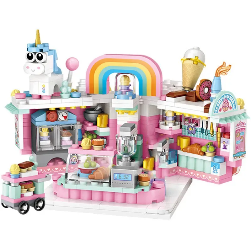 

Loz Unicorn Foldable Desert Shop Building Blocks Assembled Street View Toys Cake Fries Shop Bricks Toys for Children Gift