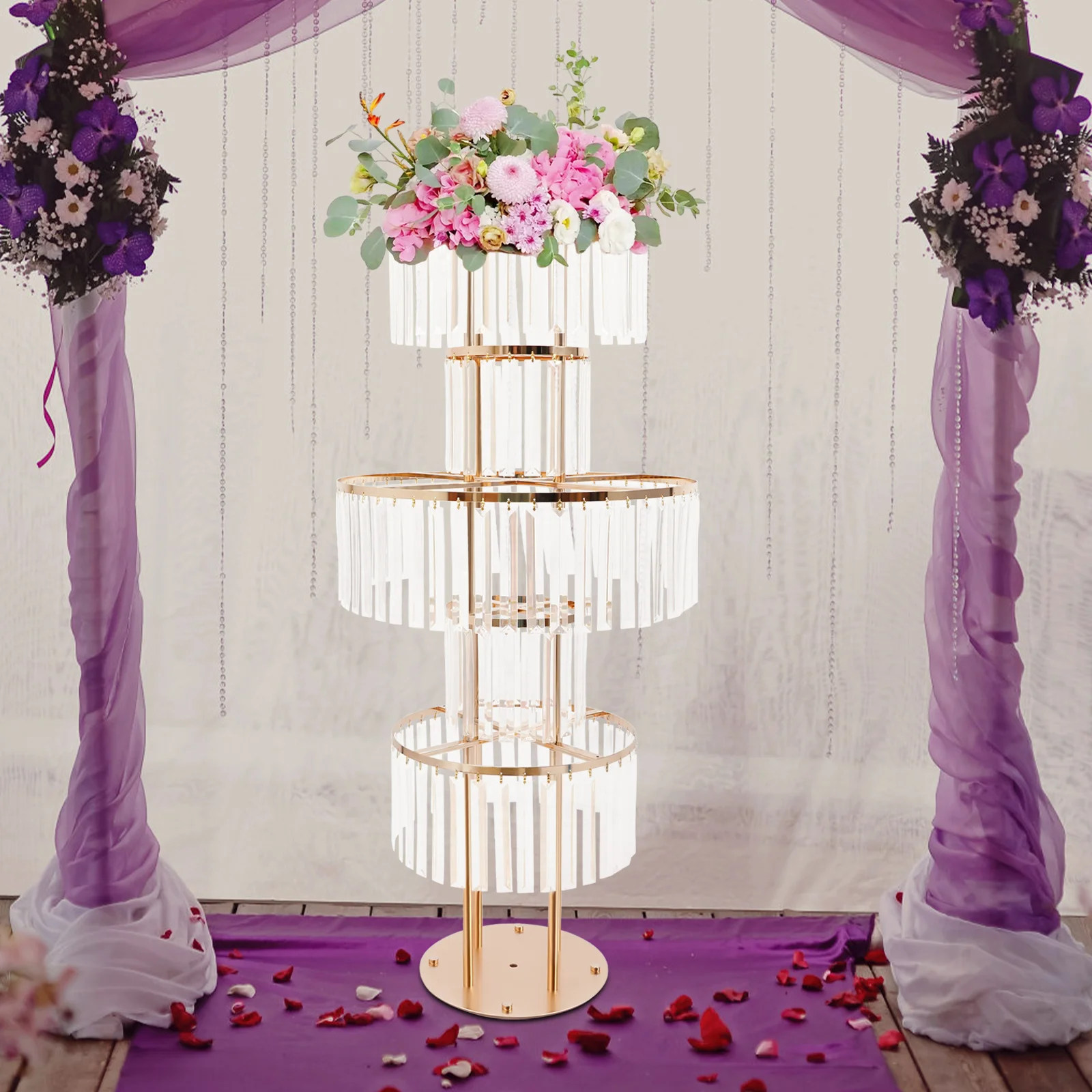 

110cm 5-tier Gold Flower Stand, Elegant Flowers Stand for Wedding Table Centerpieces, Parties, Birthdays Festival Decorations