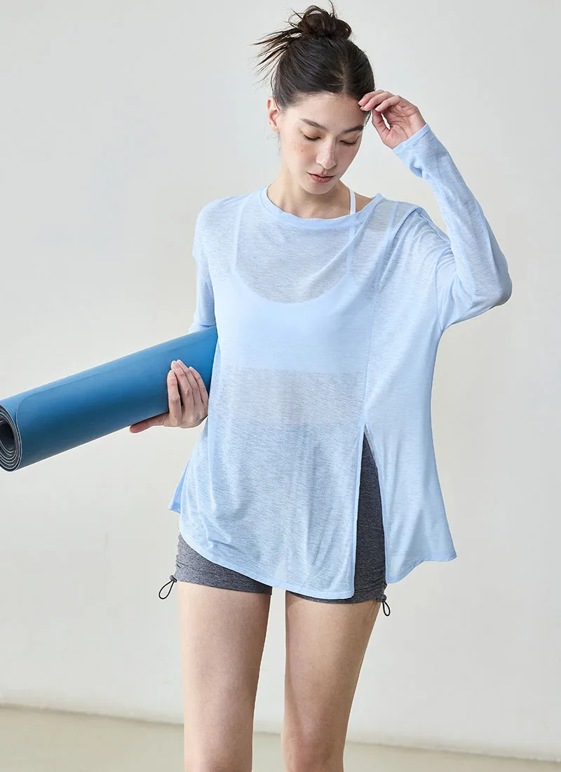 2025 Breathable Round Neck Casual Fitness Long Sleeved Frayed Sports T-shirt Loose And Slim Fitting Versatile Yoga Cover Up Top