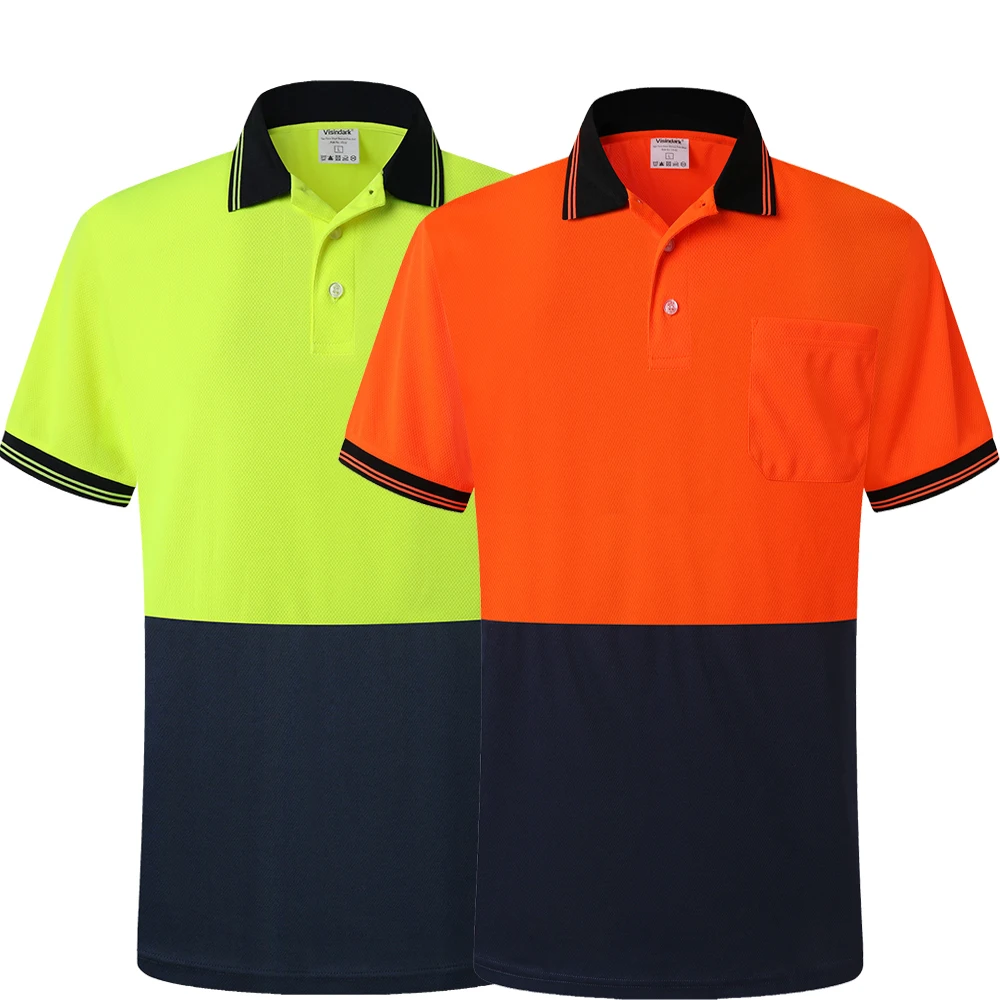 

High Visibility Fluorescent Safety Polo Shirt for Men Without Reflective Tapes Dry Fit Hi-Vis Work Shirt Reflective Workwear