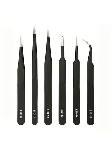 Precision ESD anti-static tweezers set -6-pc stainless steel tool for electronic repair and process modeling, bending 2025