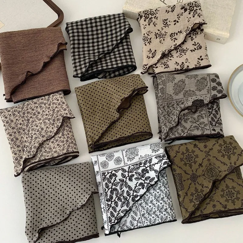 Artistic Floral Triangle Scarf Cotton Linen Premium for Women Spring Autumn Headband Hair Wrap Neck Scarf Soft Breathable Daily