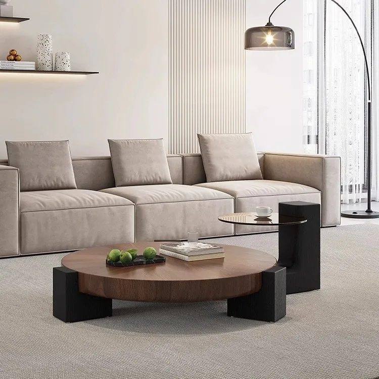 Living Room High-end Designer Italian Minimalist Solid Wood Grain Size Coffee Table Combination Round Walnut Tea Table