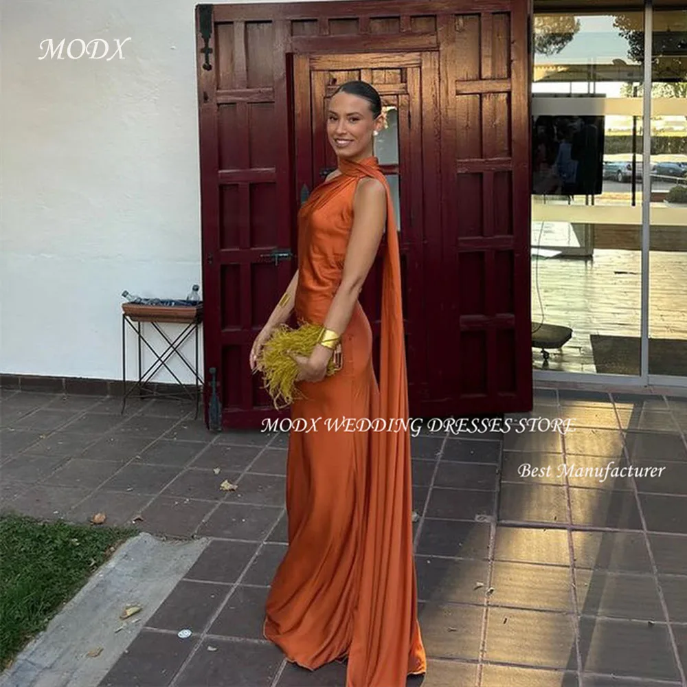 

MODX Simple Burnt Orange Mermaid Evening Dresses Arabic Women Silk Floor Length Prom Gowns Formal Party Dress Occasion Backless