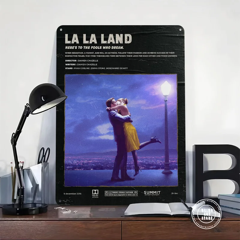 La La Land Movie 3D Texture Metal Poster Customized Wall Art Tin Sign Gift for Mancave Home Decor Accessories Funny Signs Items