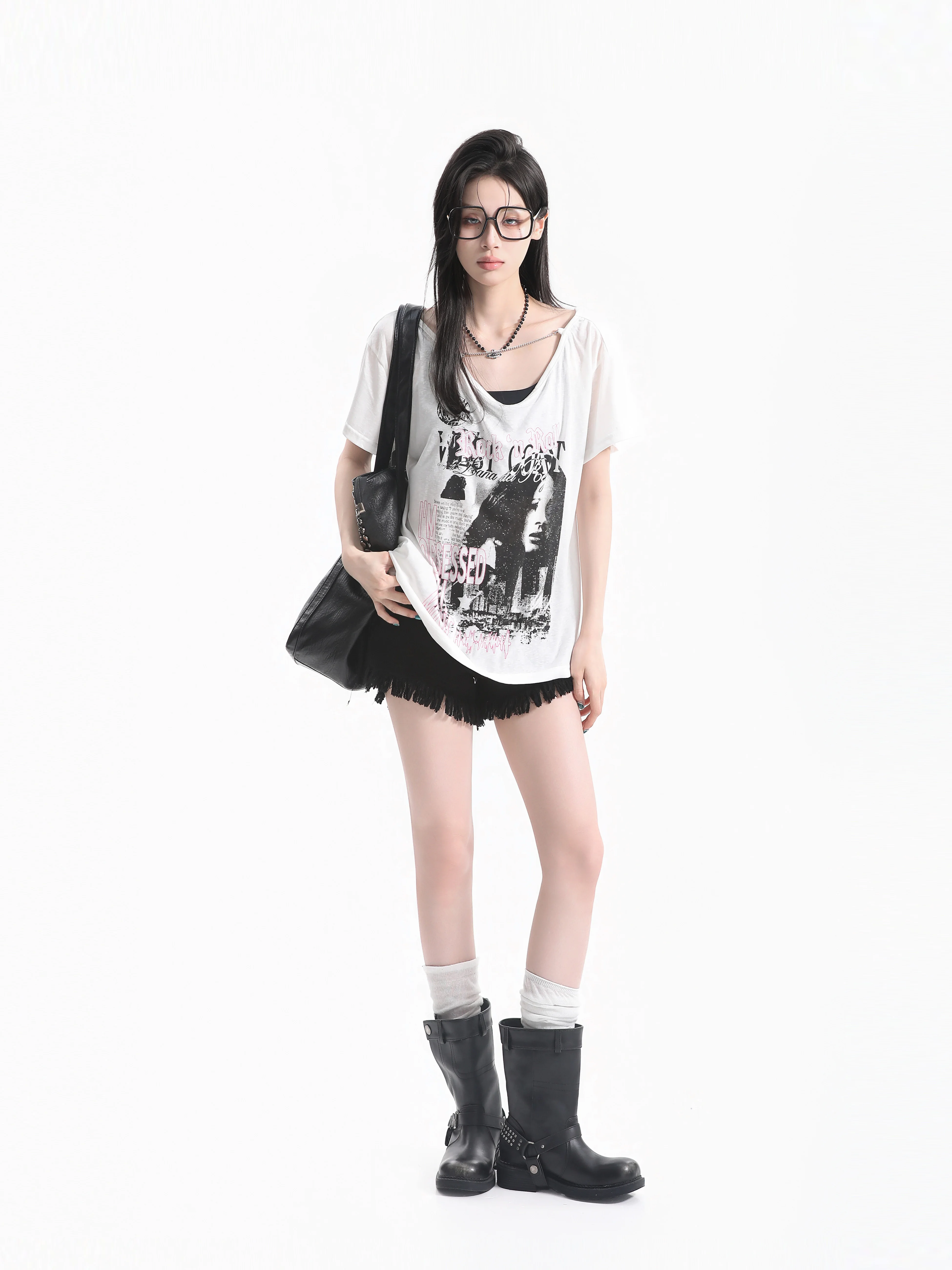 Low round Neck Short Sleeve Printed T-Shirt Women's Light Cotton Micro Translucent Cleanfit Style Summer Fashion Design