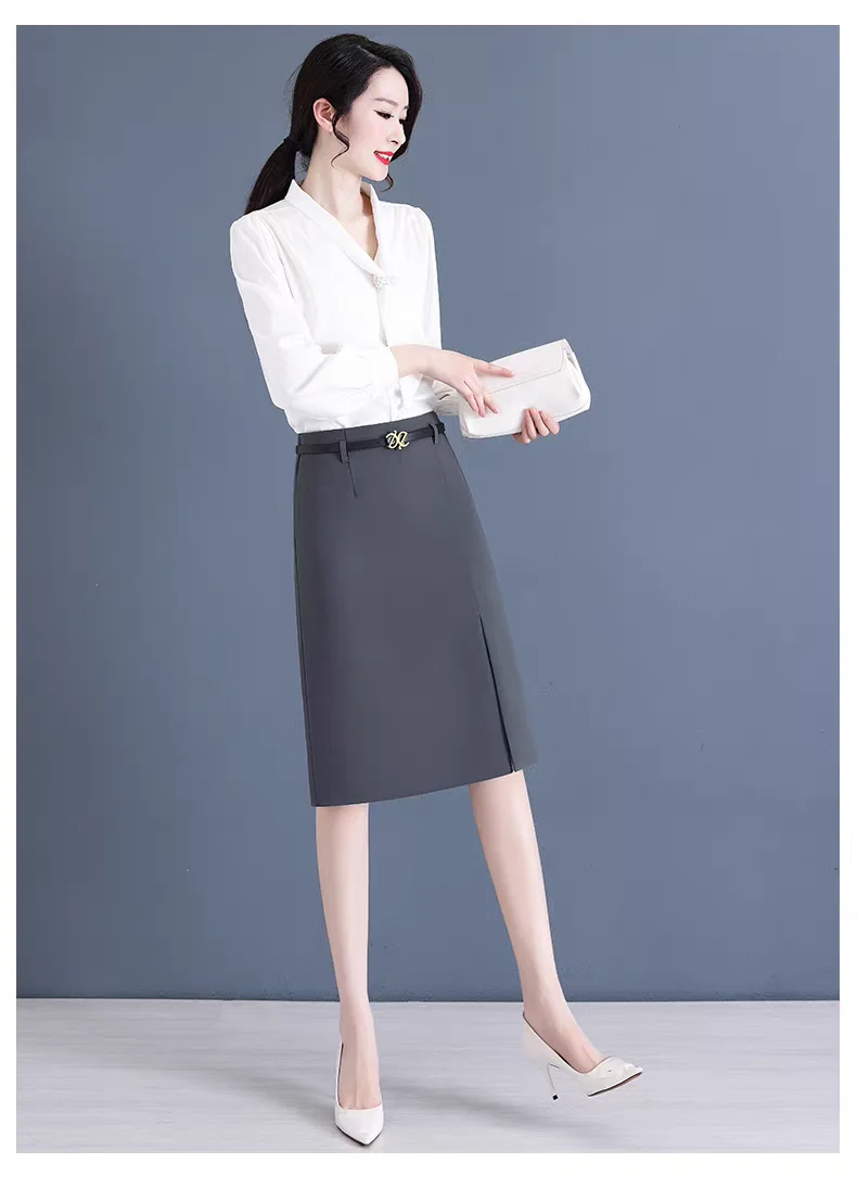 Falda acampanada para mujer en primavera y verano, nueva falda profesional de cintura alta con paquete de cadera, falda de un solo paso con temperamento de longitud media