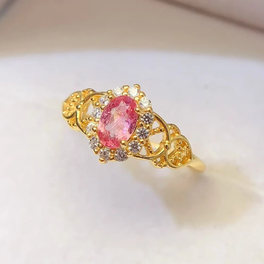 Vintage Design Pink Tourmaline Ring 0.5ct 6mm*4mm Natural Tourmaline Ring with Certificate 925 Silver Jewelry