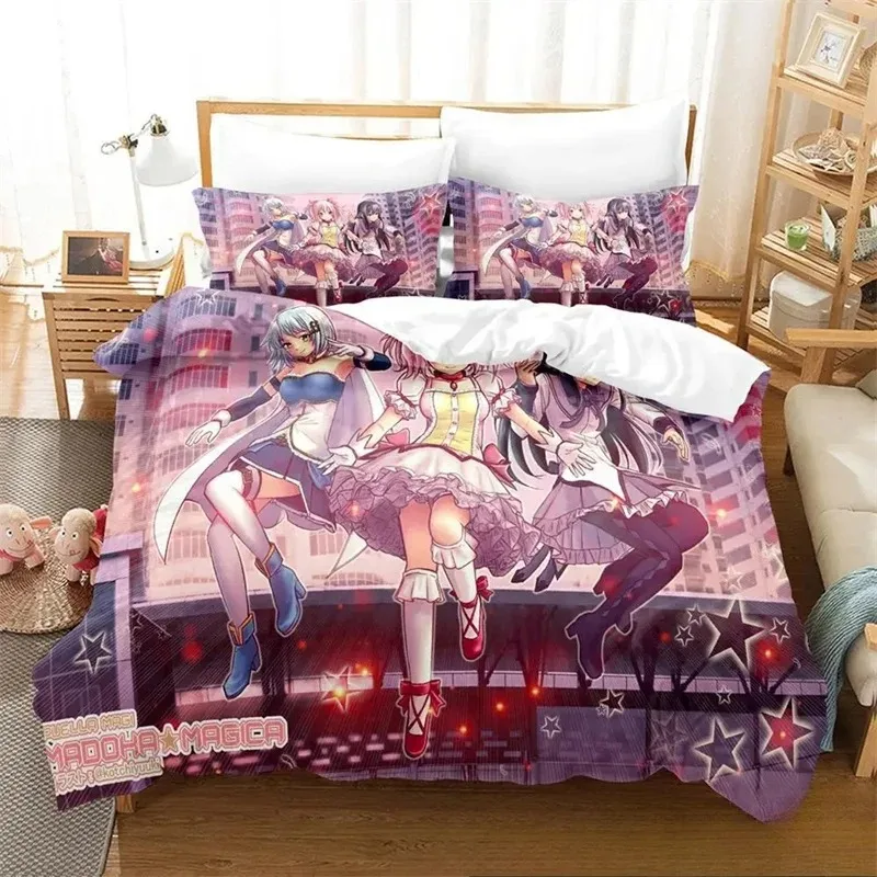 3D Print Anime Puella Magi Madoka Magica Bedding Set Boys Girls Twin Queen King Size Duvet Cover Pillowcase Bed boys Adult