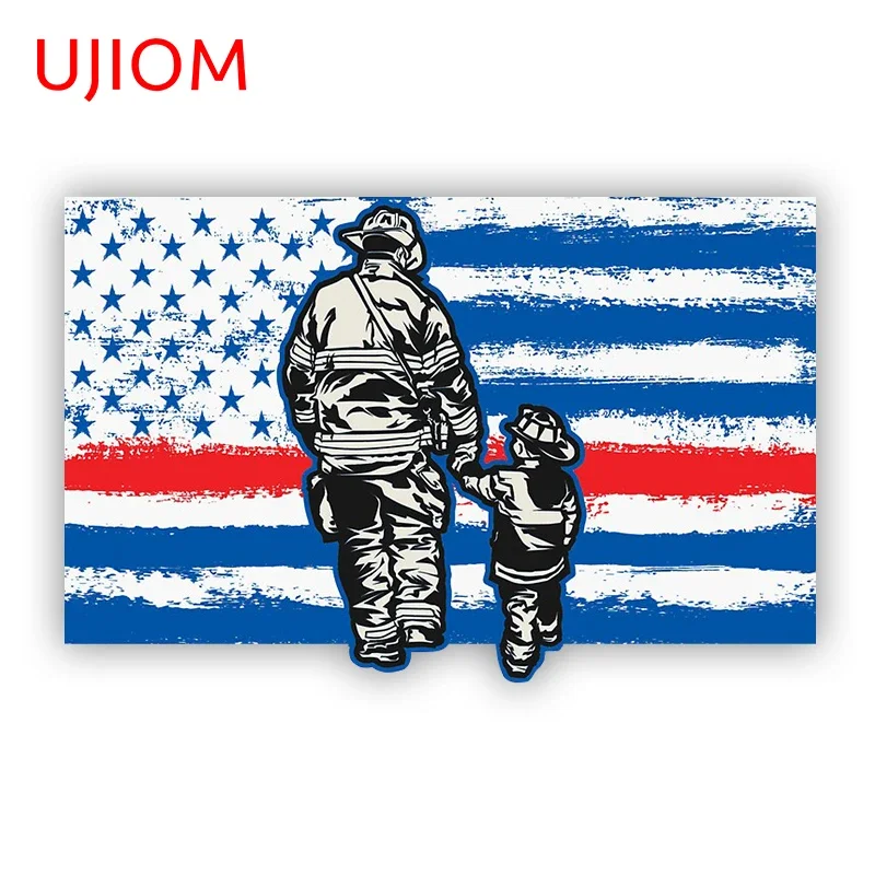 UJIOM Firefighter Dad And Son Thin Red Line USA Flag Living Room Decor Wall Stickers Wall Stickers Bathroom Poster Wall Decal