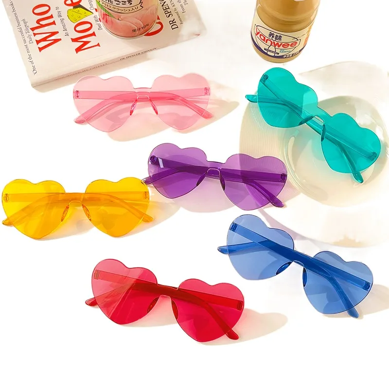 Lunettes de soleil polarisées en forme de cœur pour femmes et filles, teintées, vintage, UV400, sans monture, à la mode, 2022