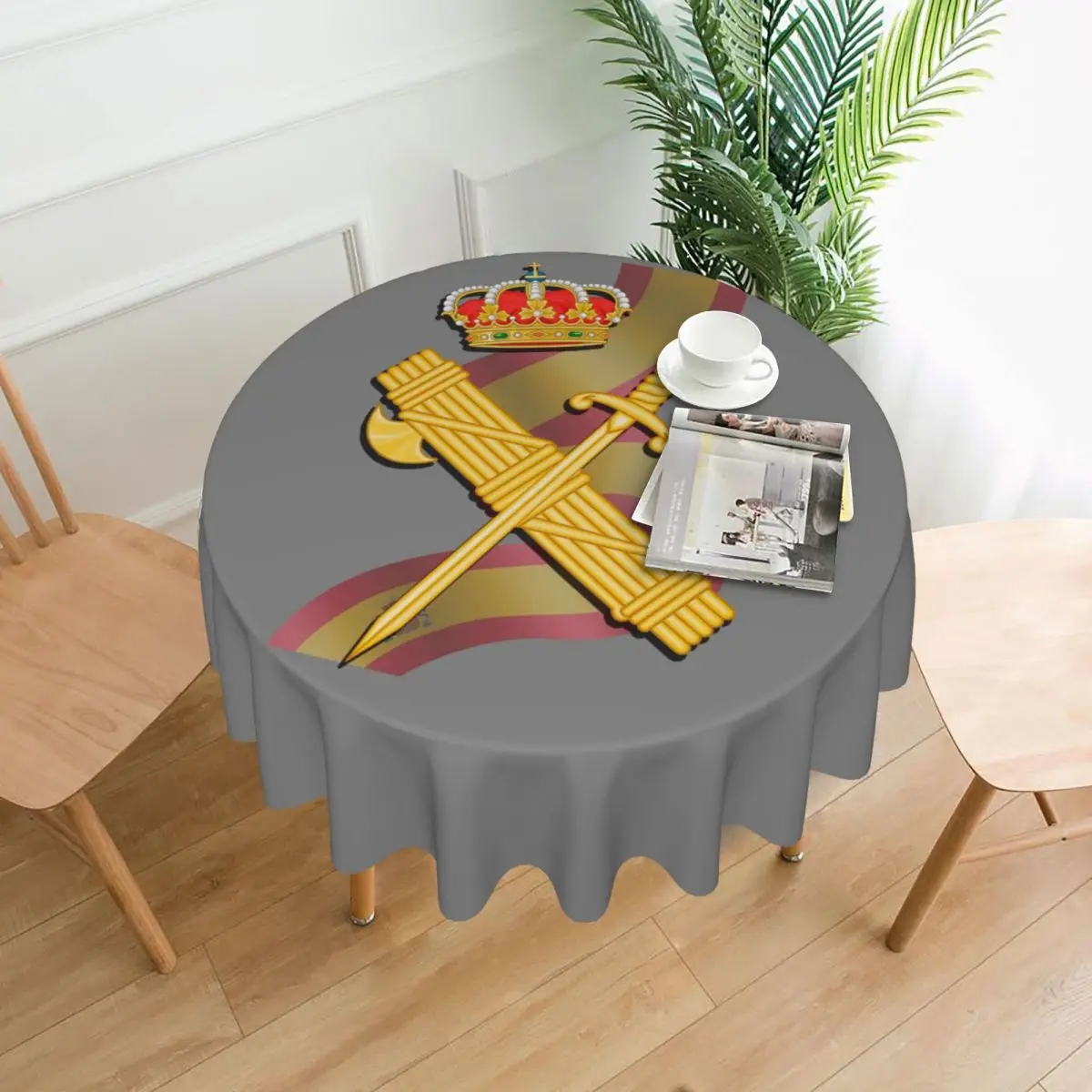 Mantel redondo impermeable con bandera Civil de la Guardia Española, mantel a prueba de aceite para eventos de cocina, cubierta para mesa de comedor de 60 pulgadas