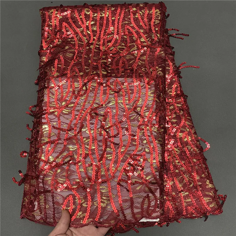 

5 Yard Hot Selling French Lace With Sequins African Tulle Cord Guipure Lace Net Embroidered Fabric For Wedding Party PS012601