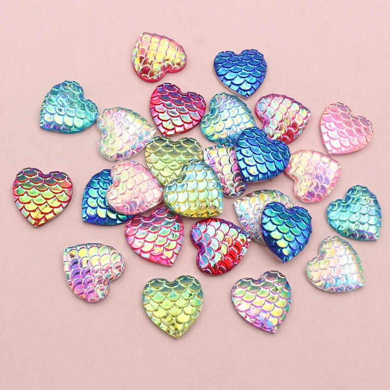 40pcs 12mm Heart Shape Mermaid Fish Scale Resin Cabochons Dome Flat Back DIY Jewelry Making Accessories for Earrings Bracelets image 6