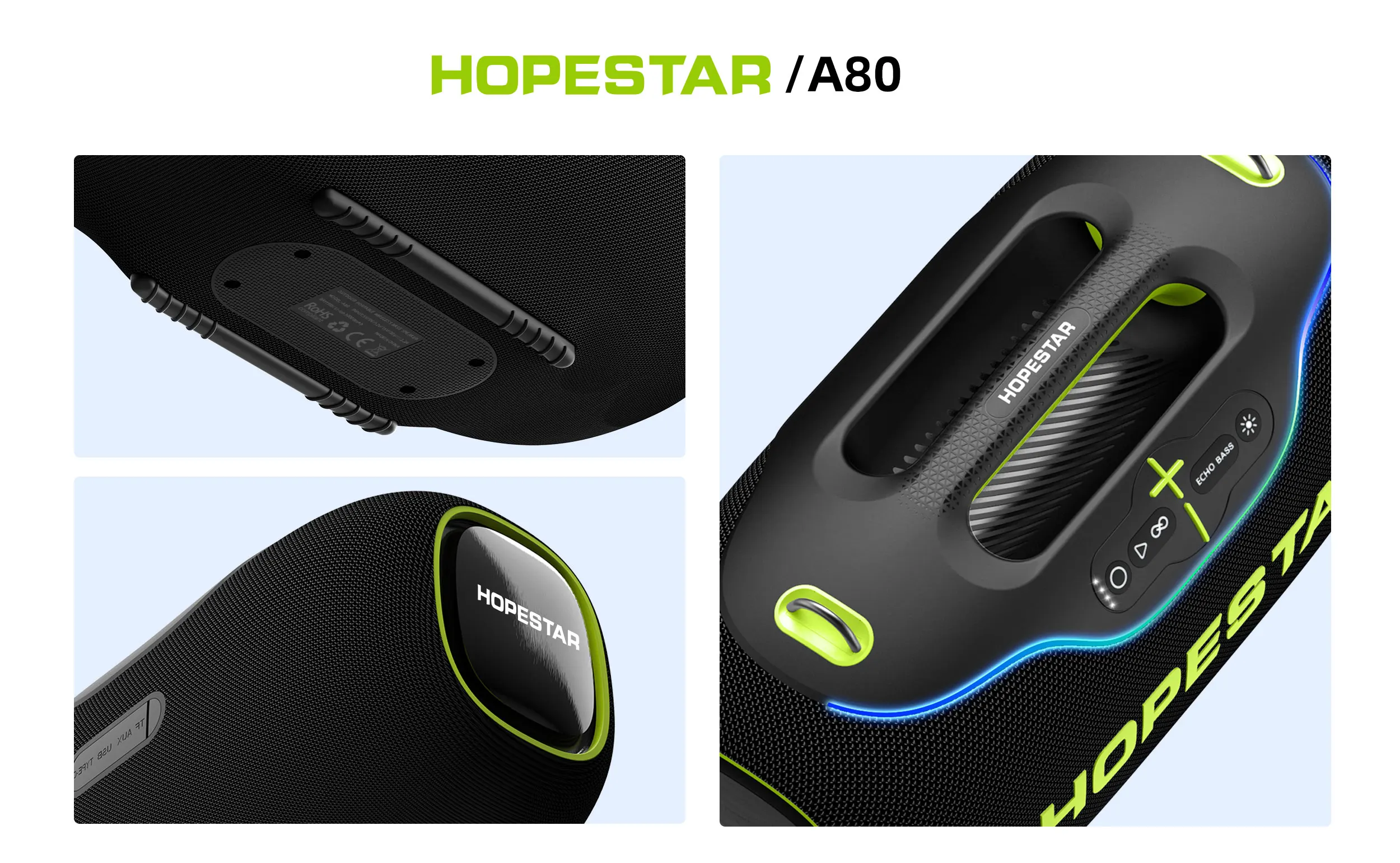 

HOPE STAR A80 350W Portable Loud Speakers Wireless IPX6 Waterproof Speaker 24H/Power Bank/TWS/USB/TF/AUX/Karaoke for Camping