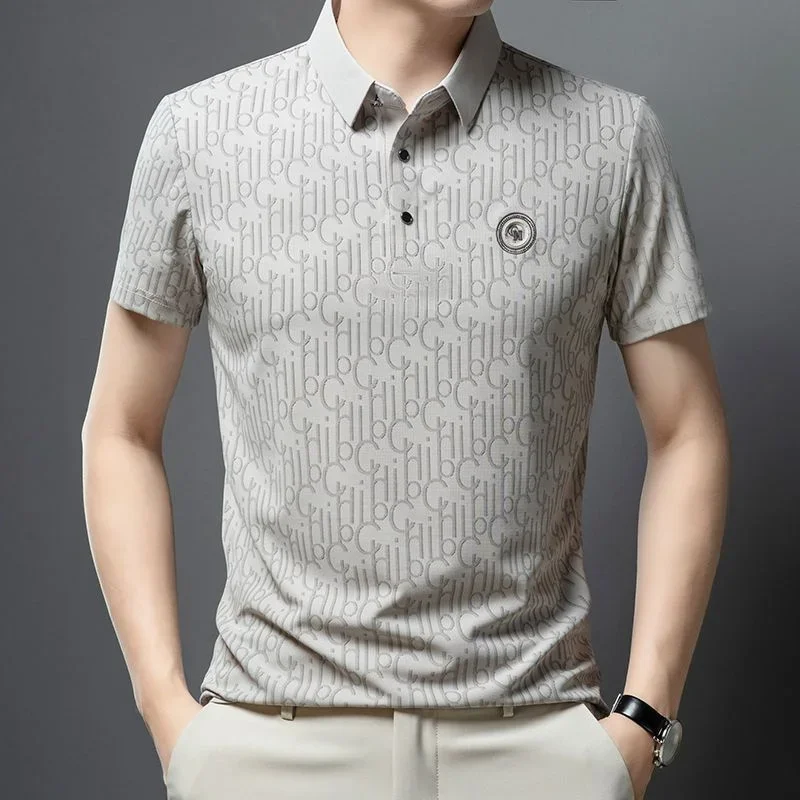 Dad Summer Short-sleeved T-shirt Men's Middle-aged High-end POLO Summer Middle-aged and Elderly Loose Top Father Half-sleeved