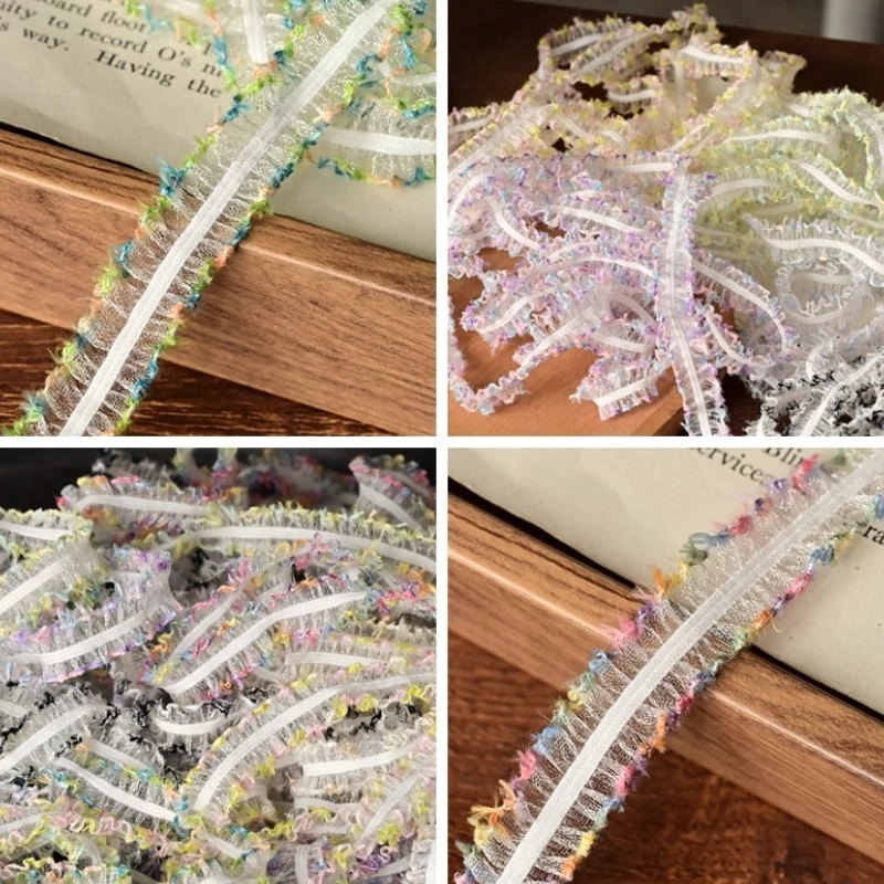 5 Yards süßer bilateraler Rüschen-Stretch-Spitzenbesatzstoff zum Selbermachen für Heimdekoration, Patchwork, 1 cm Breite, farbiges elastisches Spitzenband