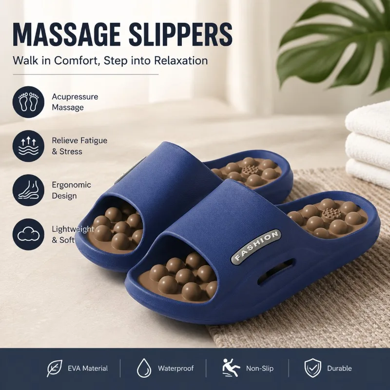 Men Acupoint Massage Slippers Summer Household Foot Reflexology Slides Non Slip Indoor Bathroom Slippers Household Goods