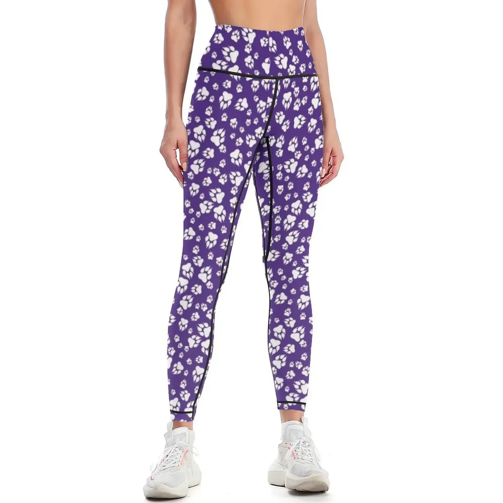 

Tiger Paw Prints Pattern White on Purple Digital Design Leggings exercise clothing for gym's clothing Womens Leggings