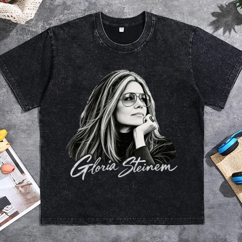 Gloria Steinem T-shirt Feminist Women's Rights Tee Vintage Washed Women's History Cotton Short Sleeve Tshirt Oversized