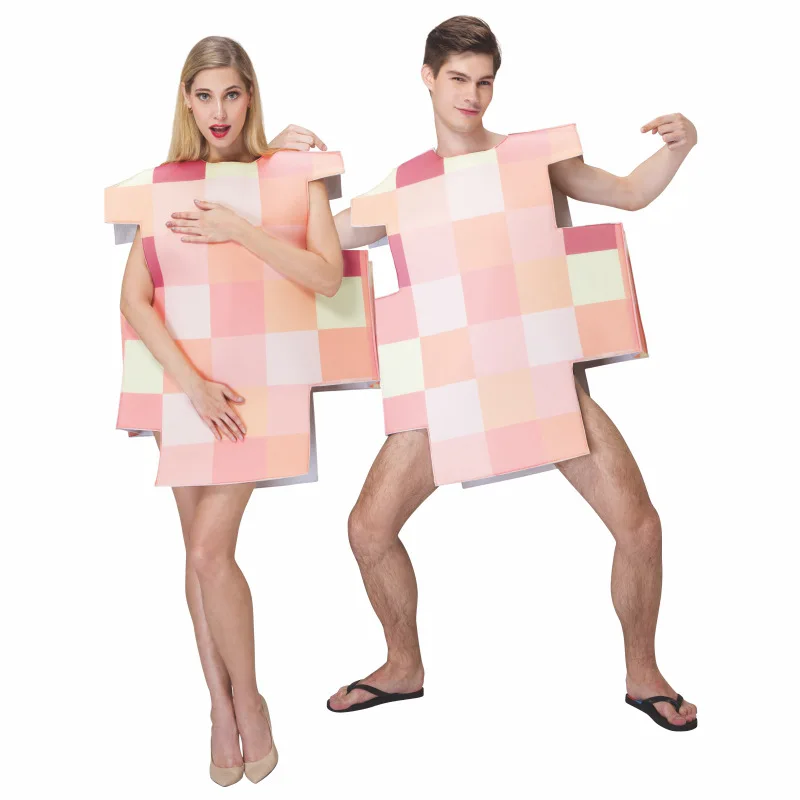 New Style Funny mosaic man Cosplay sponge top Costume Halloween for Kid adult strong  man