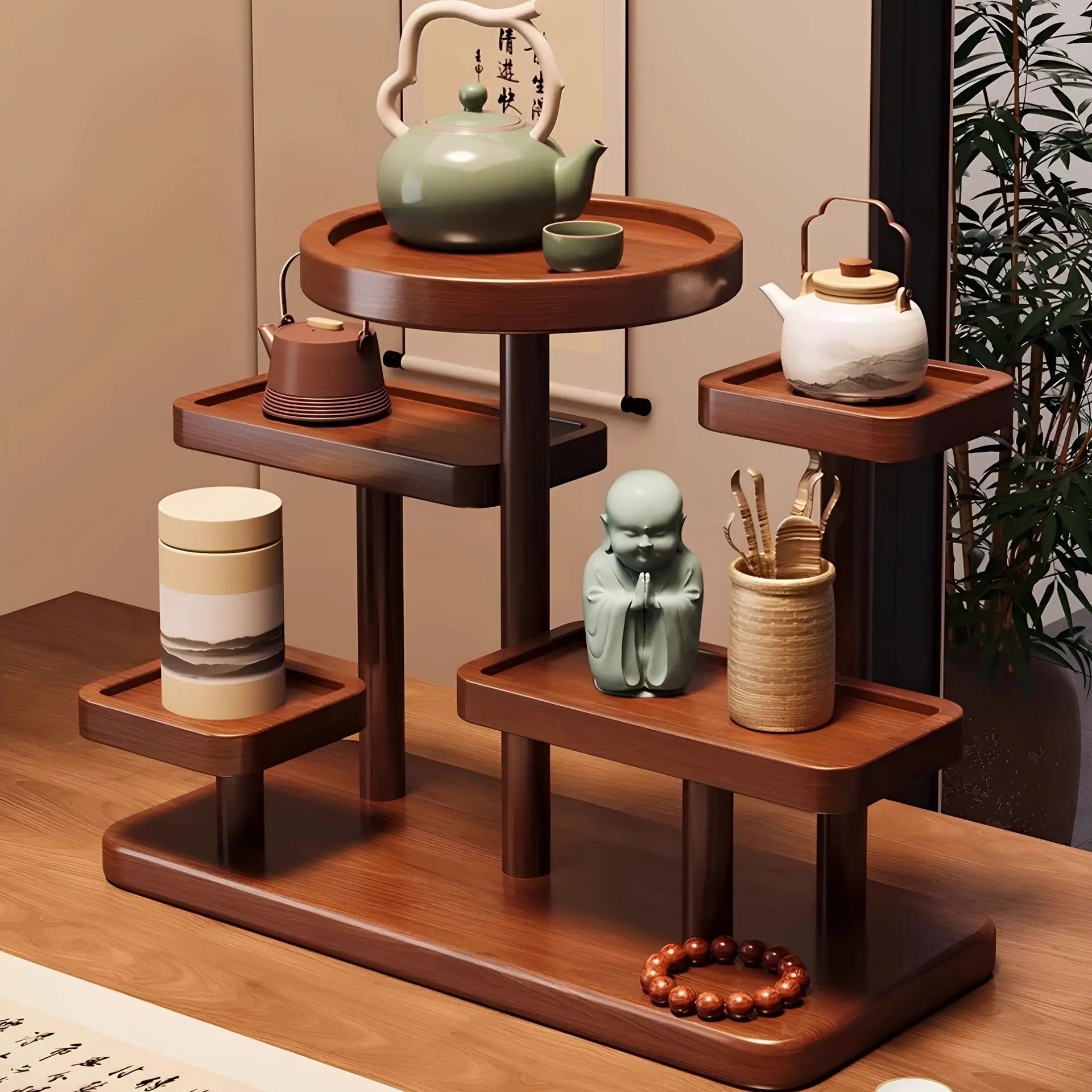 Desktop Cup Holder Chinese Tea Room Tea Set Display Rack Multi-layer Ornament Display Shelf on The Table