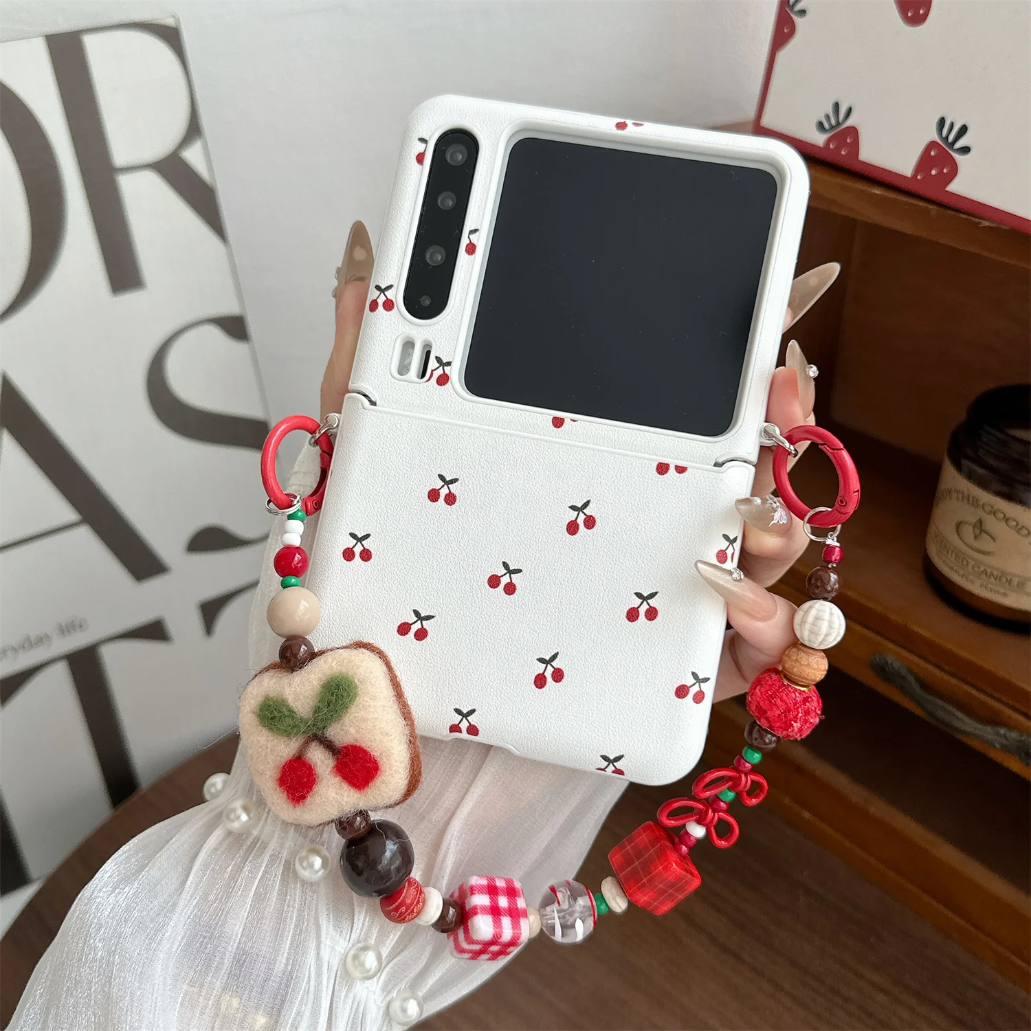 

For Huawei Pura X Case Fashion Lovely Cherry Bracelet Pattern Phone Shockproof Protector PU Leather Mobile Phone Cover