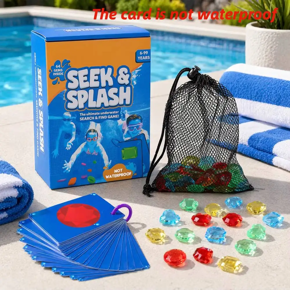 Diving Gems Pool Toys Underwater Seek & Find Gems Game Set with 64 Colorful Gems Mesh Bag Funny Gifts Swimming Party Supplies