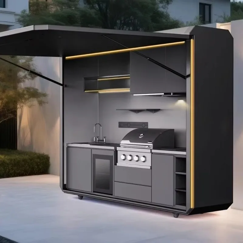 Customized Modular Portable Outdoor Kitchen Luxury Electric BBQ Grill Station Stainless Steel Waterproof Flame Safety Free