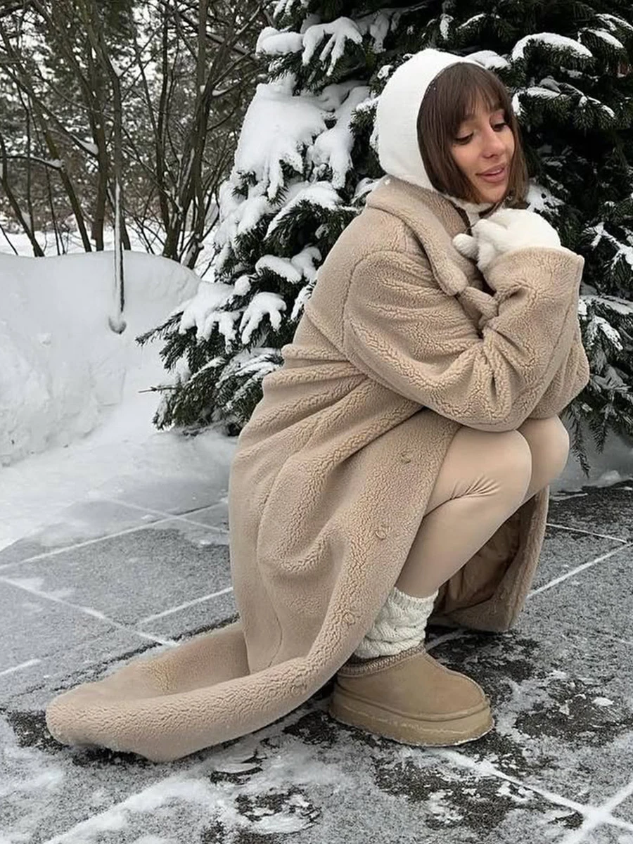 Vrouwen Lange Jas Kraagvorm Volledige Mouw Dikke Warme Y2k Streetwear Elegante Jassen Open Stith Herfst Winter 2025