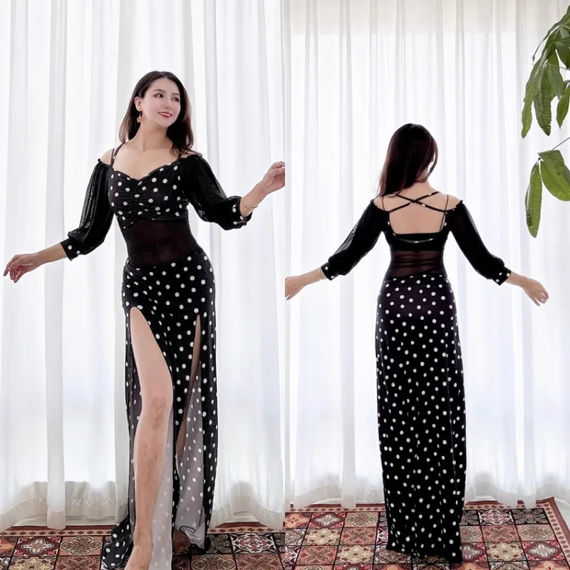 Customized Swegal Sexy Belly Dance Costume Mesh Color Blocked Oriental Dance Clothing Practice Dress Belly Dancing Long Skirt