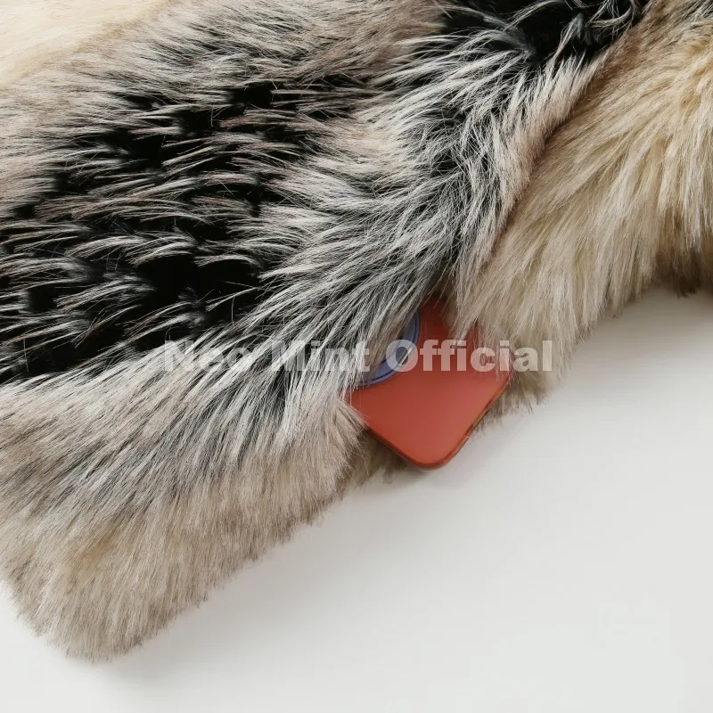 Neo Mint Luxury Brand Design Striped Patchwork Fur Jacket Women Winter Fluffy Faux Fox Fur Coats Chic Girls Thick Warm Outerwear