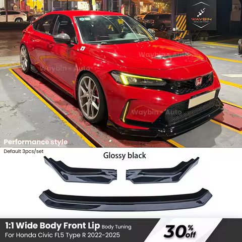 For Honda Civic FL5 Type R 2022-2025 Wide Body Front Bumper Lip Extensions Splitters 3PCS Set ABS Auto Front lip Spoiler Upgrade