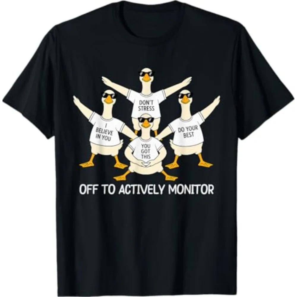 Funny Off To Actively Monitor Goose T Shirt Teacher Test Day State Testing Sarcastic Casual Cotton Tee for Unisex Perfect Gift